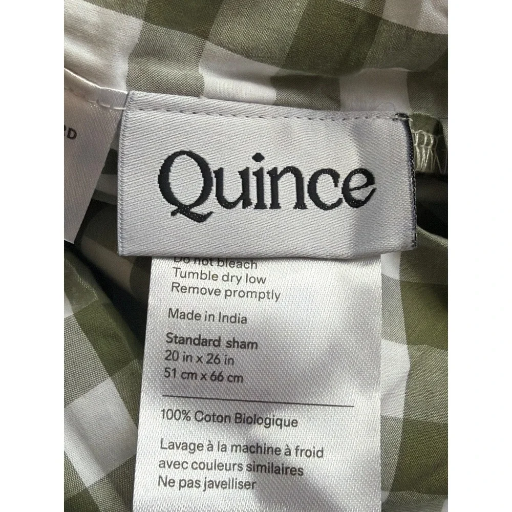 Quince Organic Cotton Gingham Duvet Cover Set Size Full Queen Olive Green NEW